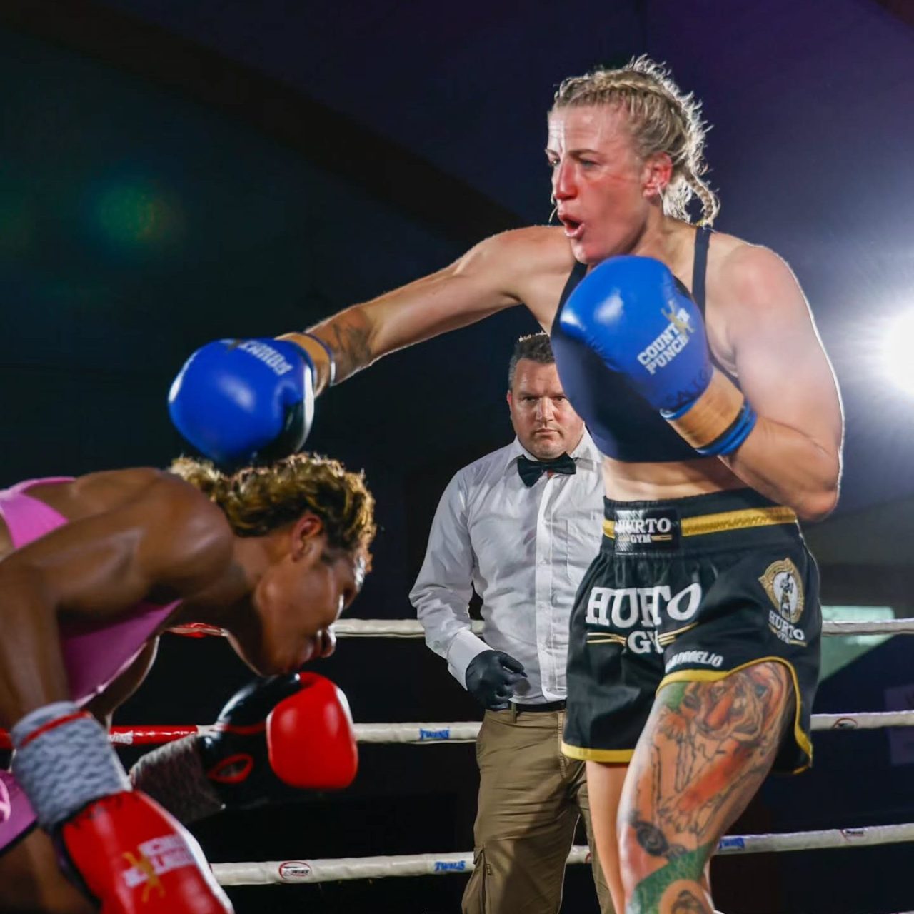 Rishon Harris competing in a boxing match